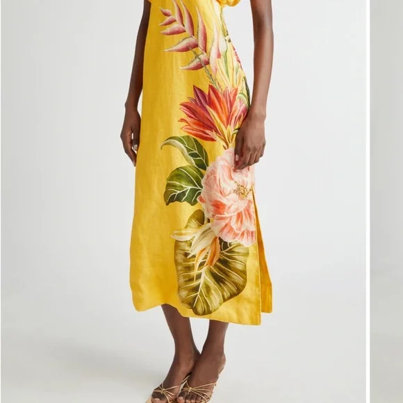 Farm RIO Spring Awakening Placed Floral Linen Dress - Picture 2 of 7